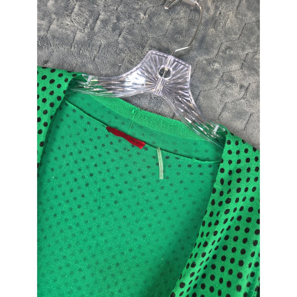 RED Green Polka Dot Open Front Cardigan Sweater Long Sleeve Size L CF150614SM